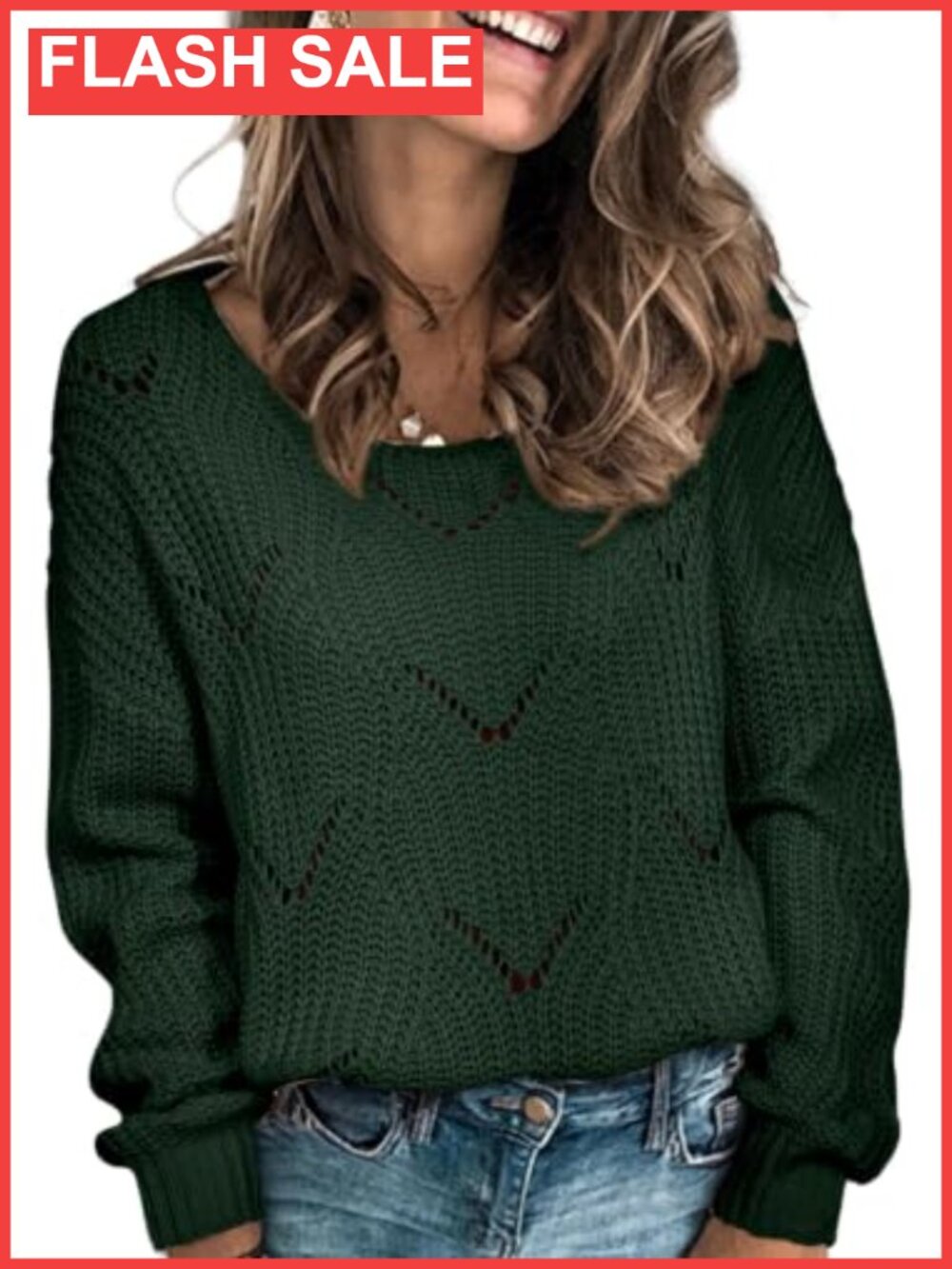 Womens Oversized Hollow Knit Sweater Boat Neck Crochet Pullover